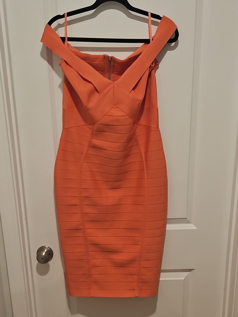 Off-Shoulder Coral/Orange Bodycon Dress